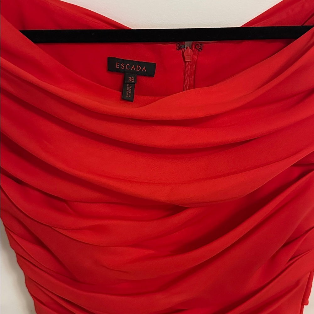 Escada Ruched Silk Off Shoulder Dress (36) - Picture 3 of 5
